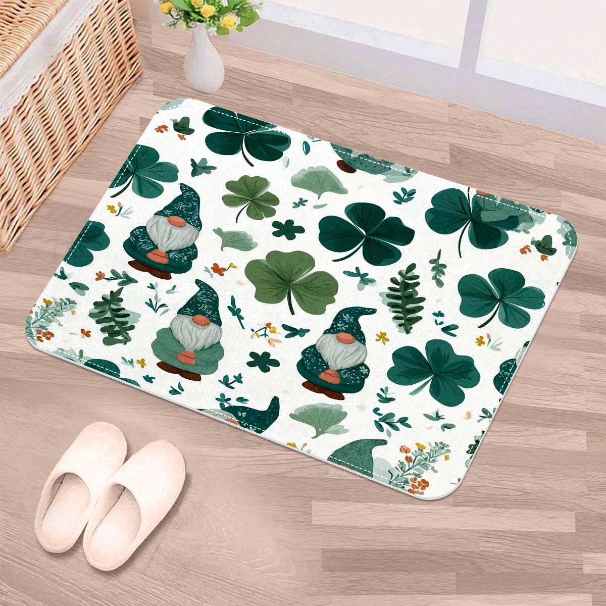 Felpudo de gnomos verdes 50x80 cm lavable y antideslizante para entrada