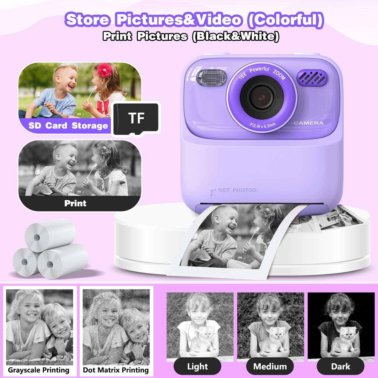 masterbee Macchina Fotografica Istantanea, Regalo Bambina/Regalo Bambino, Fotocamera per Bambini, Macchina Fotografica Bambini, Video HD 1080P, Giochi Bambini 3 4 5 6 7 8 9 10 11 12 Anni