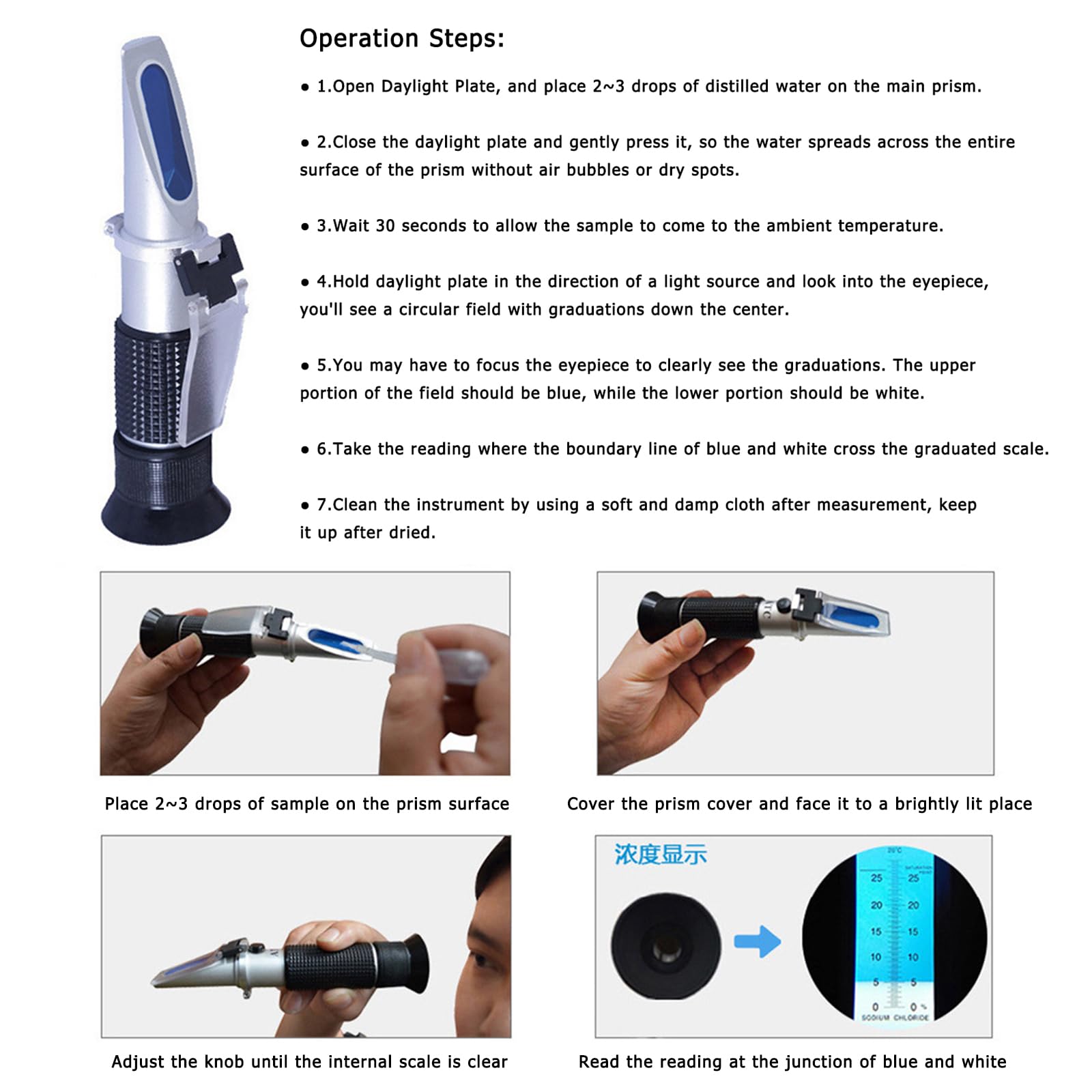 Refractómetro de cloruro de sodio, refractómetro de salinidad 0-100%, probador de agua salada portátil, hidrómetro ATC 0-100 ppt, salinómetro hecho de cobre monitoreo,Salinity Refractometer-1PCS