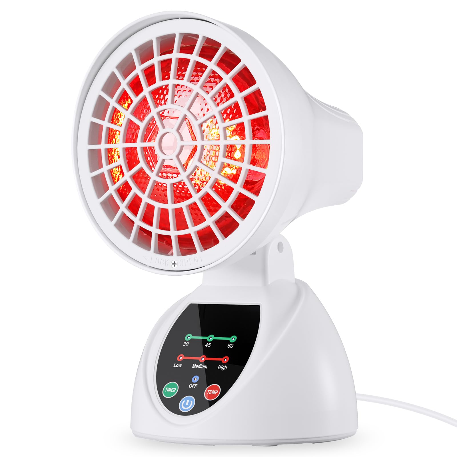 Lampada Infrarossi Riscaldante 150W, Luce Rossa Domestica con Timer, Temperatura e Angolazione Regolabili (Bianco)