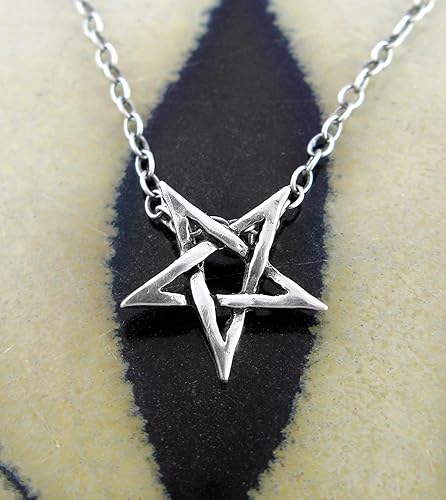 Miniatura 2 de Woot & Hammy Tiny Second Degree Inverted Pentagram Pendant Necklace Baphomet Satanic Symbol with 20" (18" + 2" extender) Sterling Silver Chain