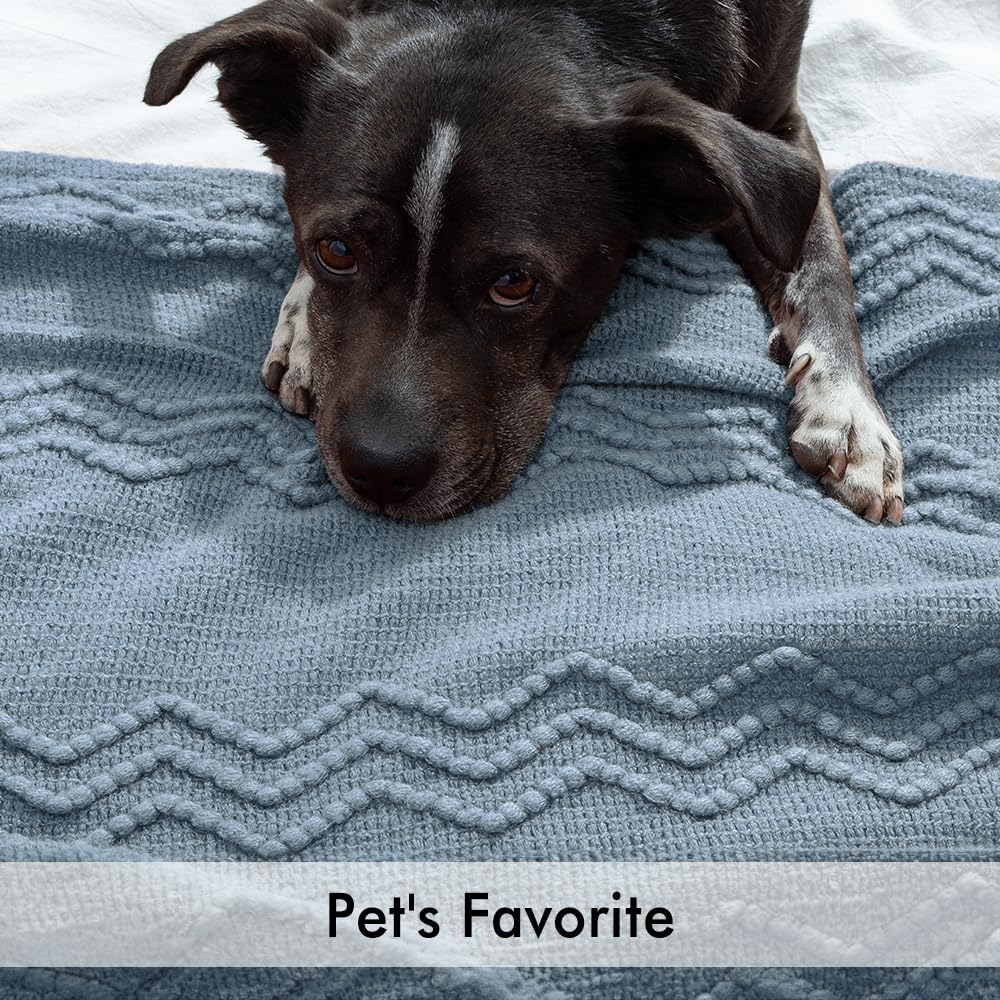 MIULEE Dusty Blue Cozy Knitted Throw Blanket for Couch Textured Knit Blanket with Tassels Woven Acrylic Wave Pattern Boho Blankets for Sofa Bed Chair 50"x60" - Image 6