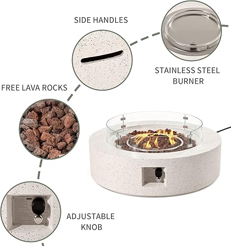 Miniatura 3 de COSIEST Mesa de centro para fogata de propano para exteriores con base redonda beige de 42 pulgadas, calentador de patio, certificado, quemador de