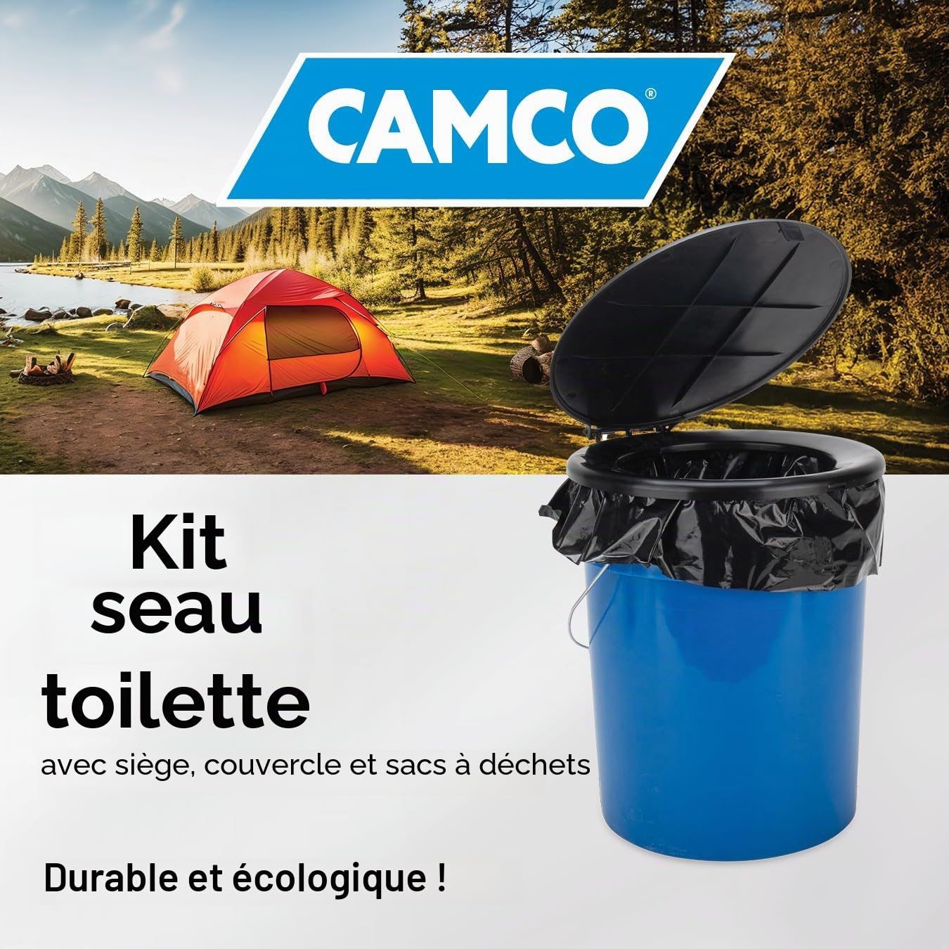 Camco WC portable avec siège et couvercle, 5 gallons, bleu (41549)