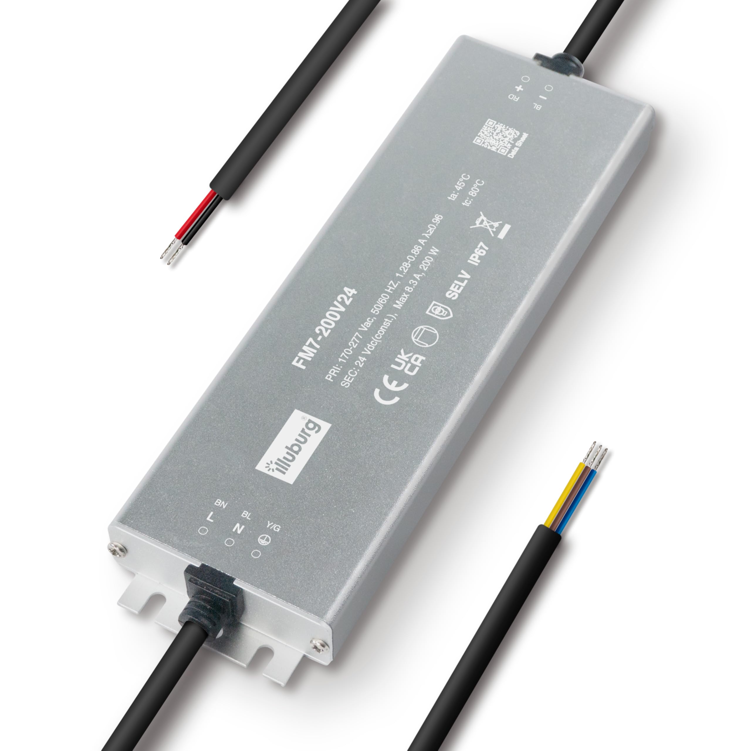 illuburg LED Driver 24V 200W Waterproof IP67 Slim Flickerfree for LED Strip Light LED Power Supply Transformer — image 1