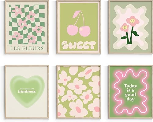 Habseligkeit - Decoración de pared verde danesa pastel para dormitorio de niñas, impresiones artísticas preppy de pared para decoración de