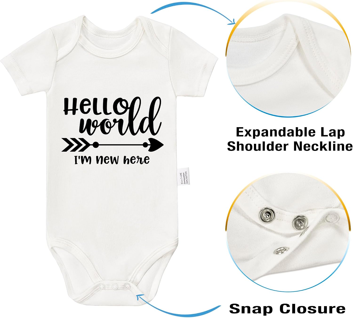 Hello I'm New Here Cute Newborn Announcement Outfit, Boy Girl Newborn Cotton Romper Short Sleeve Outfits 0-24 Months