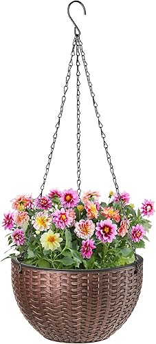 Foraineam - Cesta redonda dual de 10.2 pulgadas para colgar macetas de jardín o macetas con escurridor y cadena para uso en interiores y exteriores