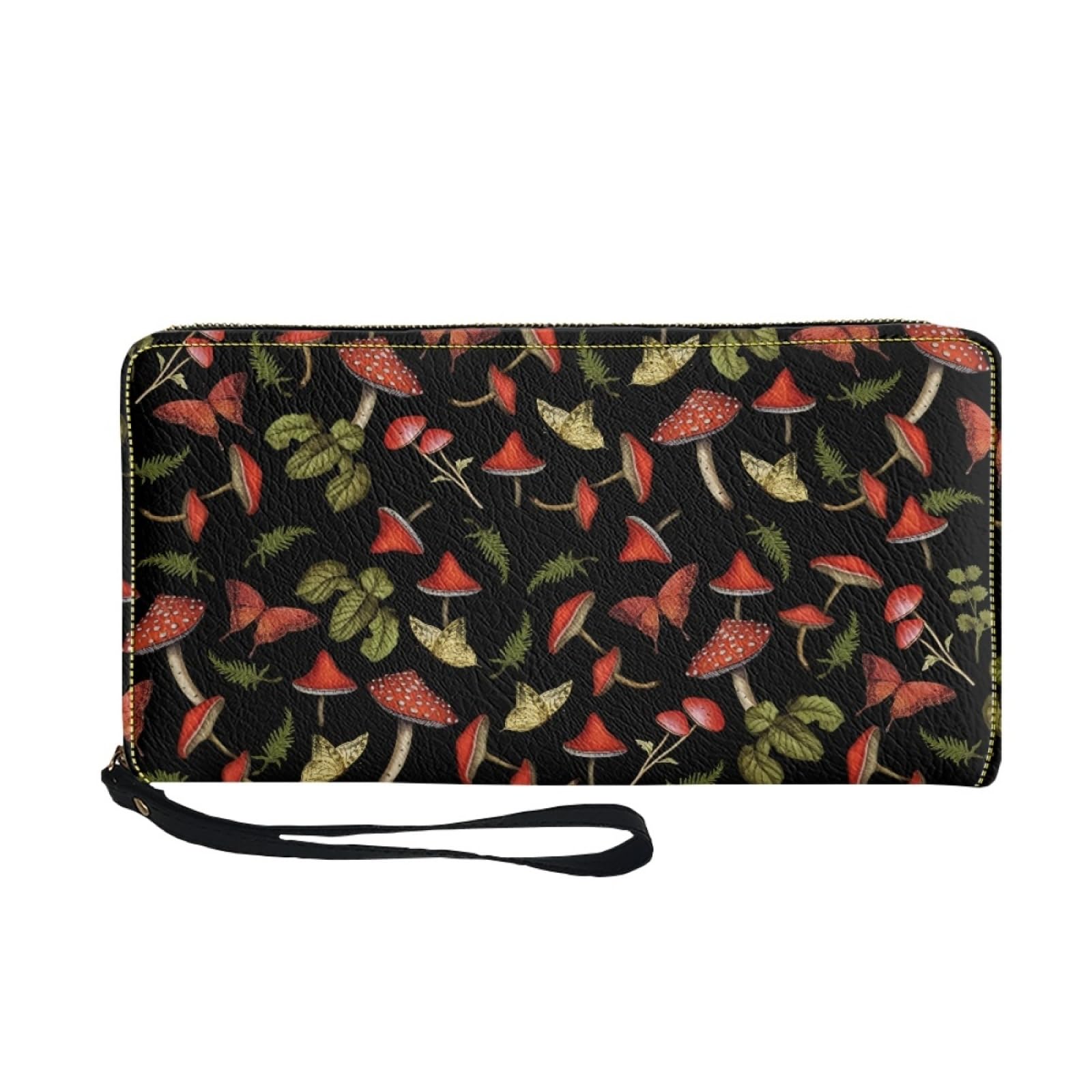 Portafoglio Donna Portamonete Porta Carte di Credito Donna Uomo Wallet | Portafogli con Zip e Cinturino da Polso Leggero Durabile Portatile,Impermeabile Cuoio,Piante Rosse Nere 11x20cm/2 Unità