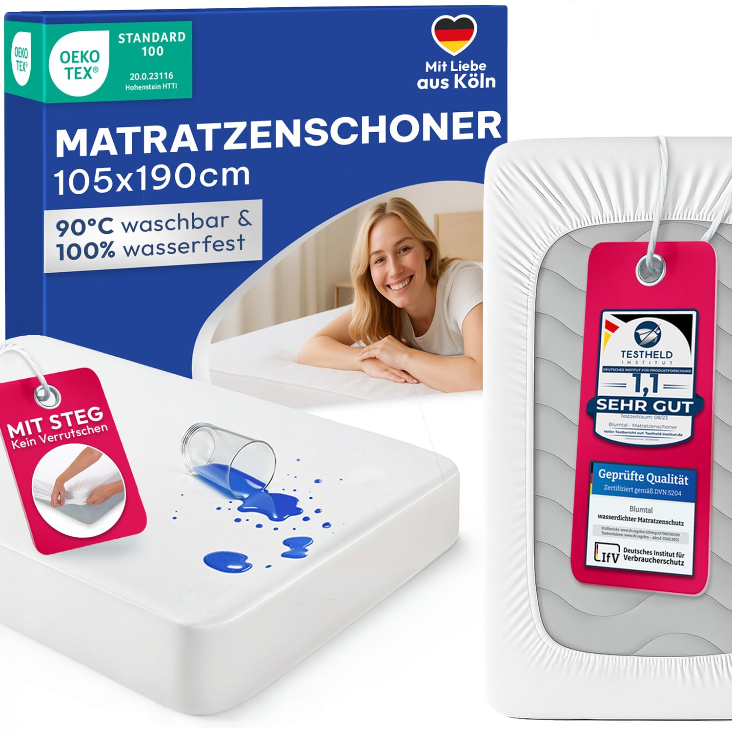 Blumtal® Matratzenschoner 105x190 cm - Matratzenschutz wasserdicht - Oeko-TEX zertifizierter Matratzenschoner wasserdicht 105x190 - knisterfreier Schutz Matratze - atmungsaktiver Nässeschutz 105x190