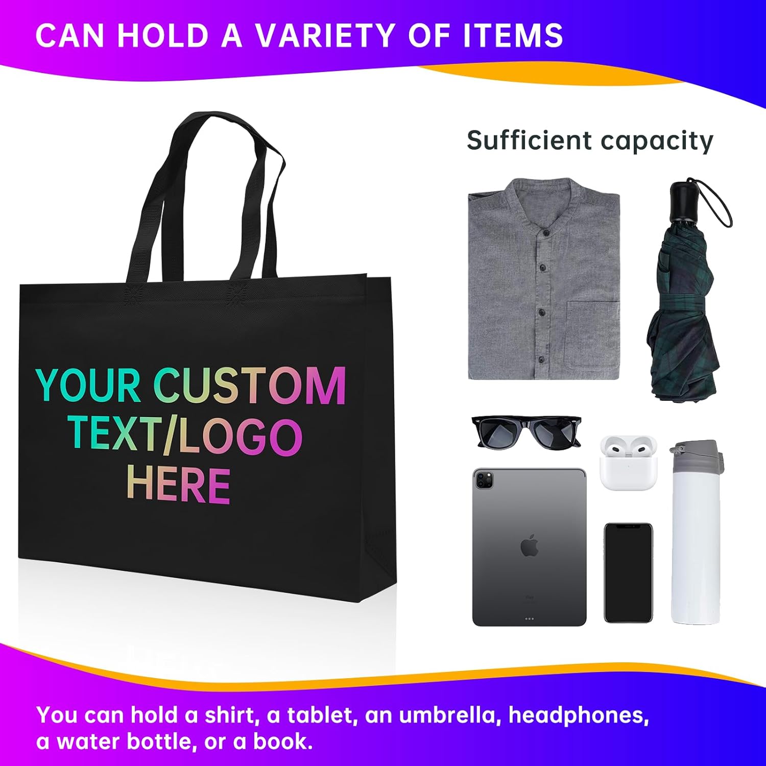 JEOHLORY Custom Tote Bags 10/50/100 Pack,Promotional Items With Your Logo, personalized Bulk Grocery Bags, Reusable Shopping Bags - Image 4