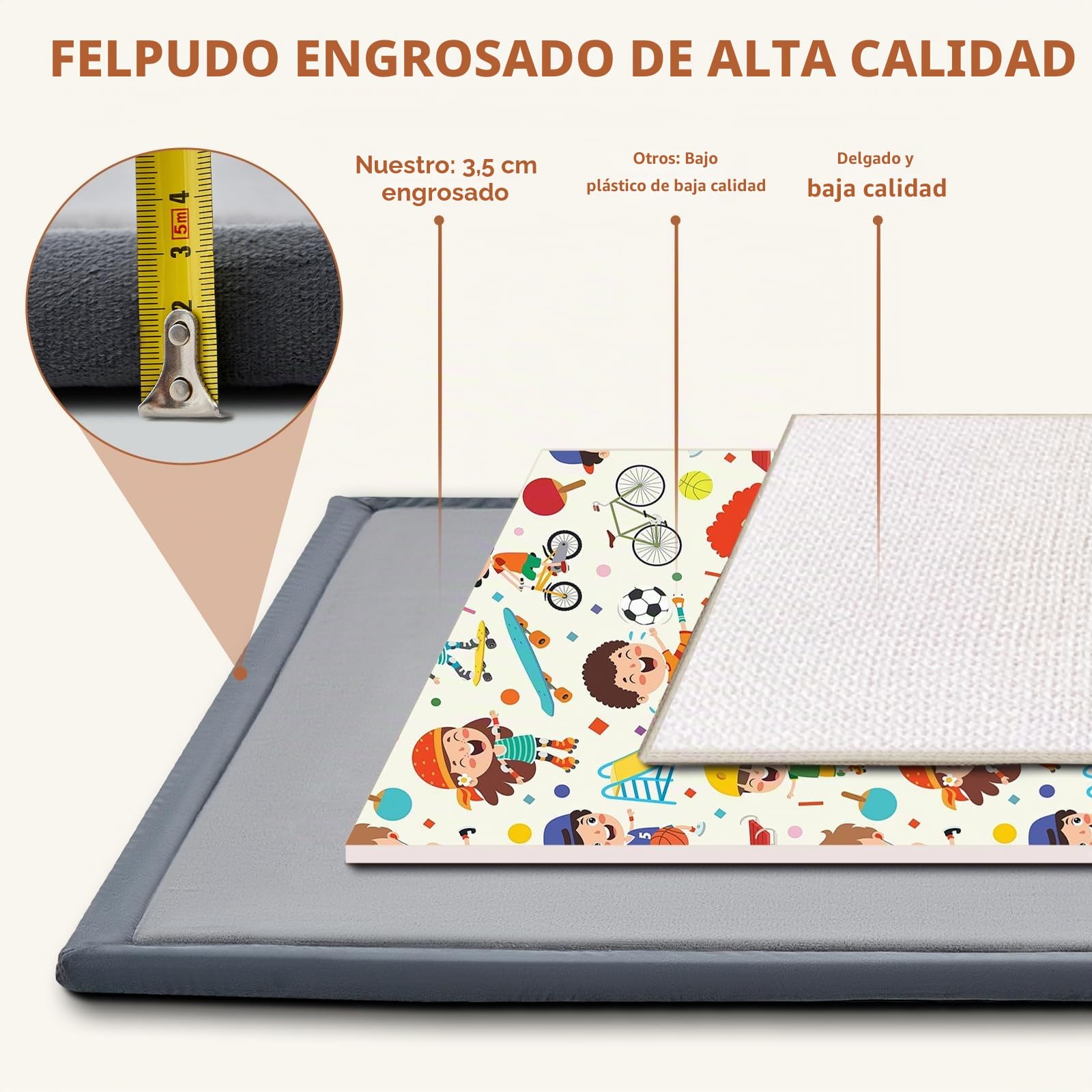 SUNYRISY Alfombra de juego para bebé de 3,5 cm de grosor, 150 x 150 cm de espuma acolchada para bebés, alfombra suave y plegable para corralito de juegos para niños para gatear y jugar, parte inferior