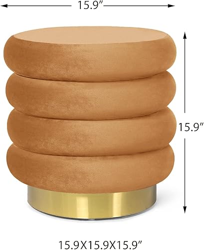 Miniatura 10 de Adeco Taburete redondo otomano de terciopelo con almacenamiento, moderno reposapiés acolchado, reposapiés para sala de estar, dormitorio, beige