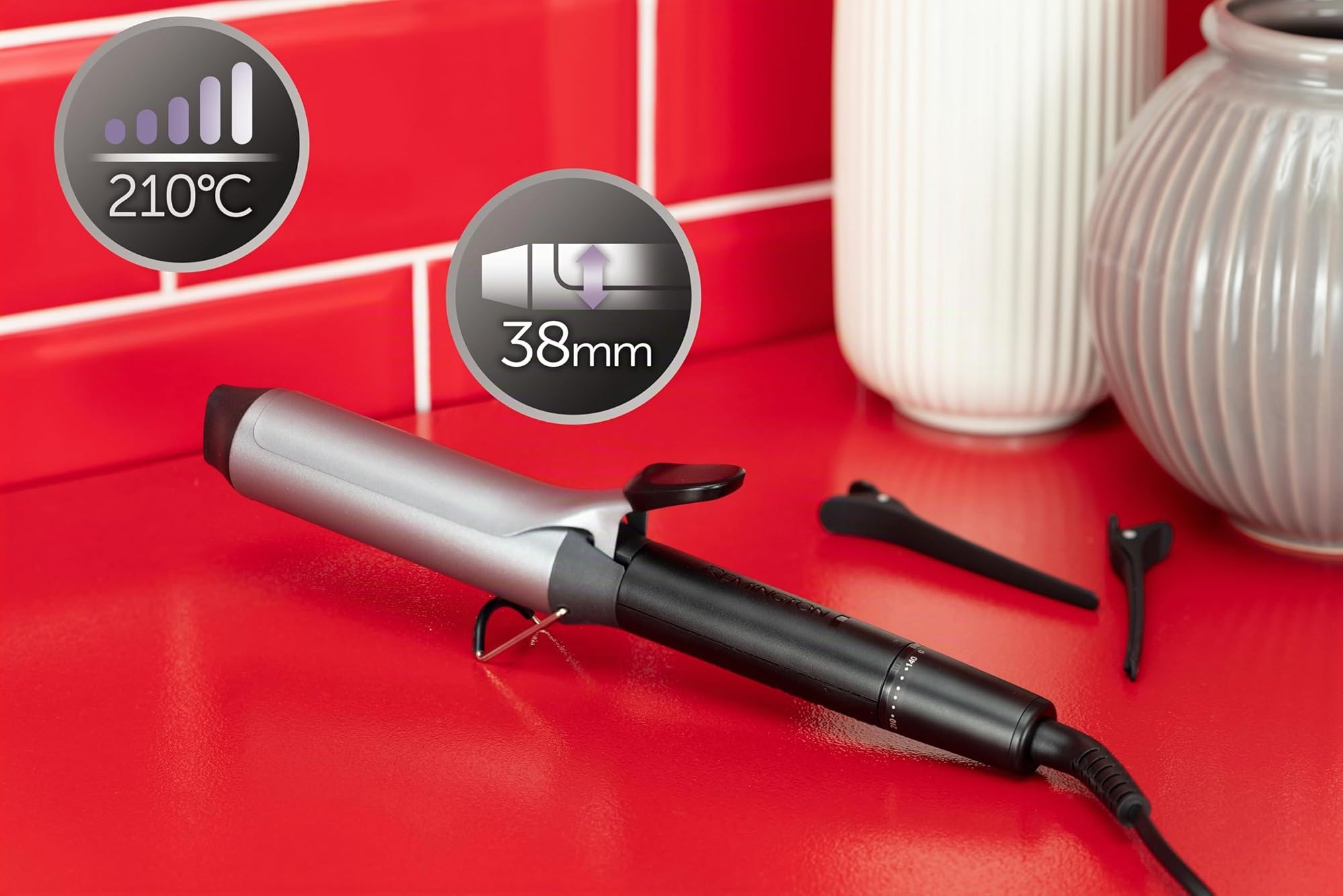 Remington Rizador de Pelo Pro Big Curl CI5538, Ondulador 38 mm, Cerámica con Titanio y Turmalina, 8 Temperaturas hasta 210°C