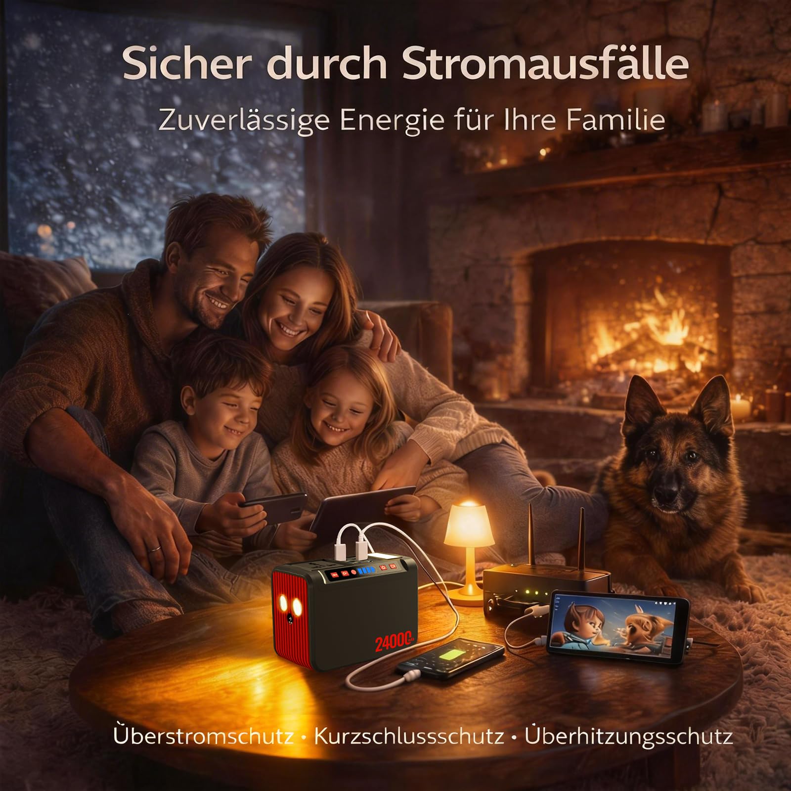 88Wh Tragbare Powerstation 80W Powerbank Akku mit 230V AC Steckdose und LED Taschenlampe Kleiner Generator für Stromausfälle, Camping, Notfälle, Wandern, Reisen