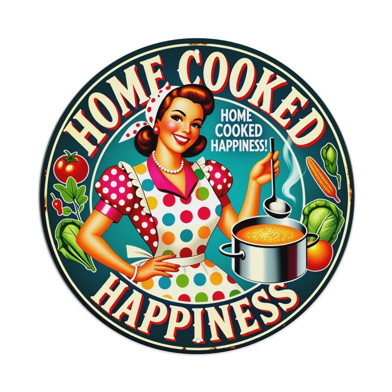 Home Cooked Happiness Vintage Woman Cooking Metal Tin Sign Vintage Garden Bedroom Cafe Bar Man Cave Home Wall Decor Metal Poster 8x8 inches