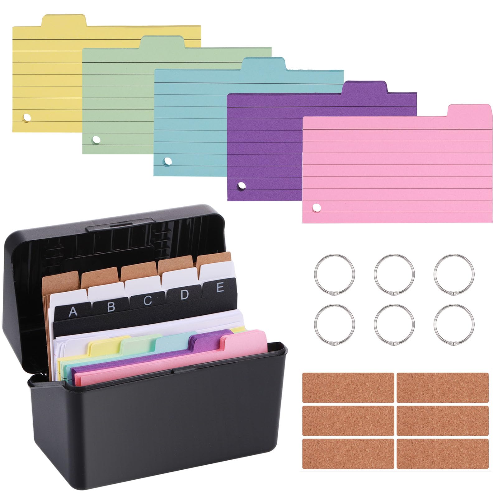 Boîte à Fiches JIANTA 240 Cartes Bristol - Avec Index Et Anneaux, Organisation Bureau