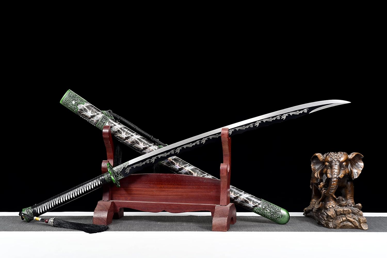 Katana Sword Real,Handmade, Full Tang Samurai Sword,Manganese Steel, Golden Patterned Blade with Sheath