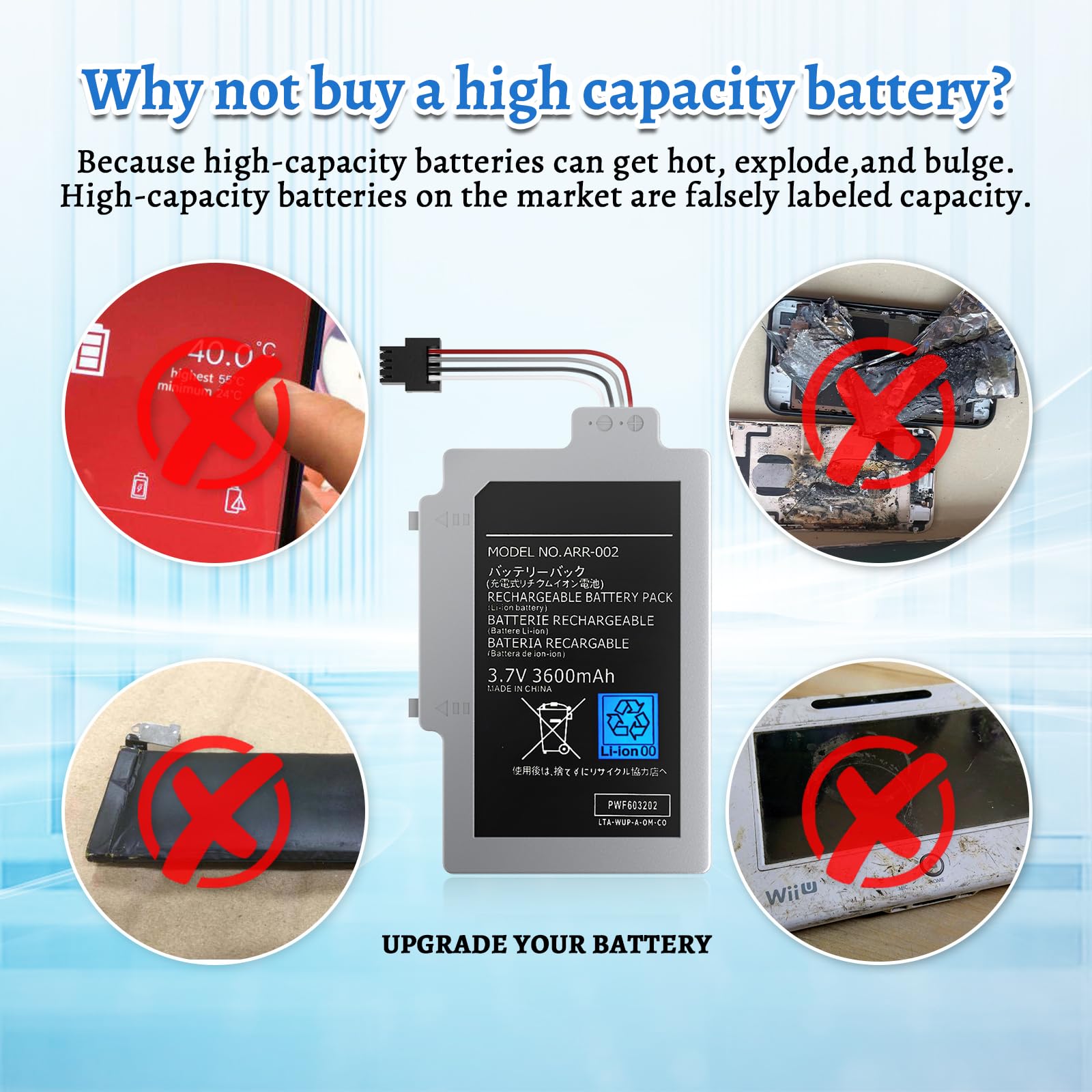 Batteria di ricambio per Wii U Gamepad ad alta capacità per Wii U Gamepad WUP-010 WUP-002 ARR-002 AC1748 AC1612