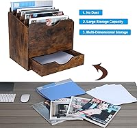 Vista 3 de PAG Wood Desktop File Holder Organizer Mail Sorter with Drawer, for File Folders, Mails, Envelopes, Mailing Supplies or Magazines, 6 Compartments