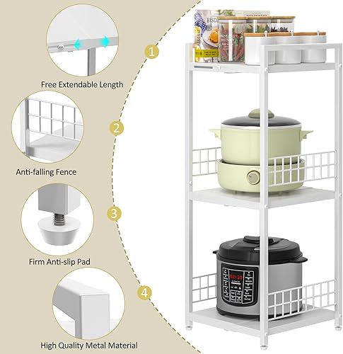 Miniatura 6 de Estante de almacenamiento delgado expandible, estantería de metal de 3 niveles para organizador de almacenamiento de baño, estante estrecho
