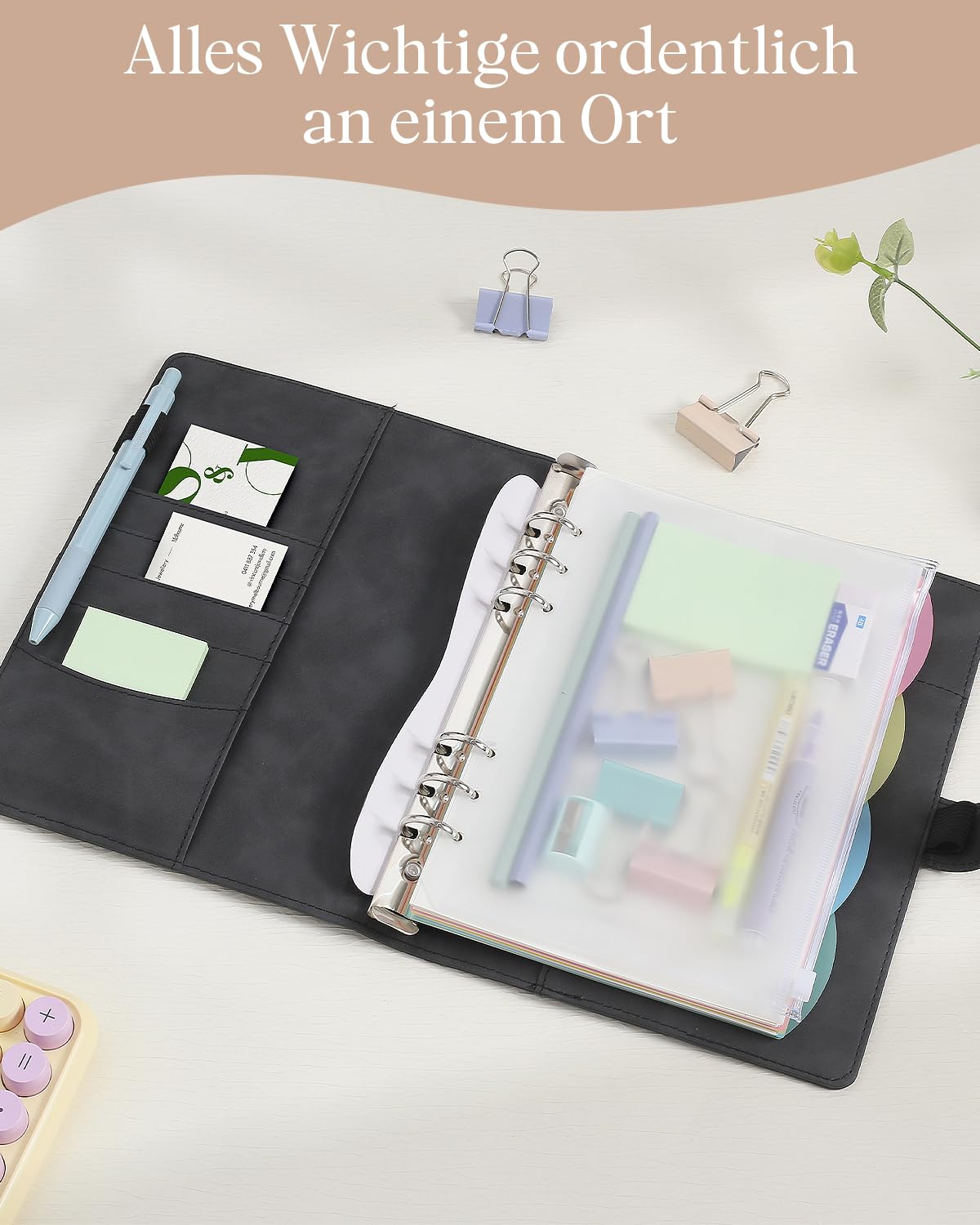 Ringbuch A5 Nachfüllbar Set – 165 Blatt (Liniert, Gepunktet & Wochenplaner), Taschen & Register – Premium PU-Leder Notizbuch & Organizer A5 für Büro, Schule & Reisen