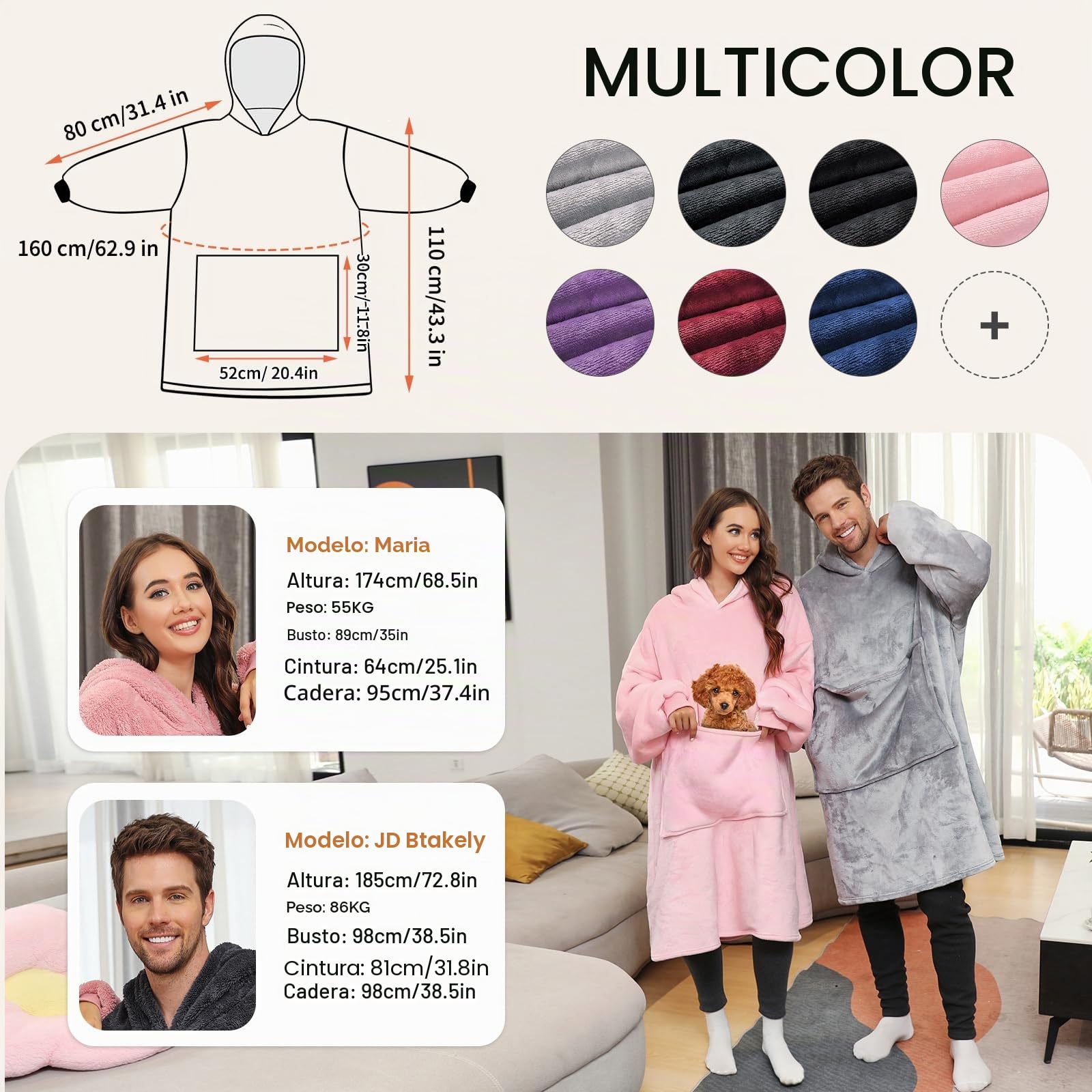CMTOP Manta de Sudadera con Capucha de Gran Tamaño Sherpa Manta de TV con Capucha y Bolsillo Grande Cálida Suave Hoodie Sudadera Talla única para Hombres Mujeres Adultos Adolescentes