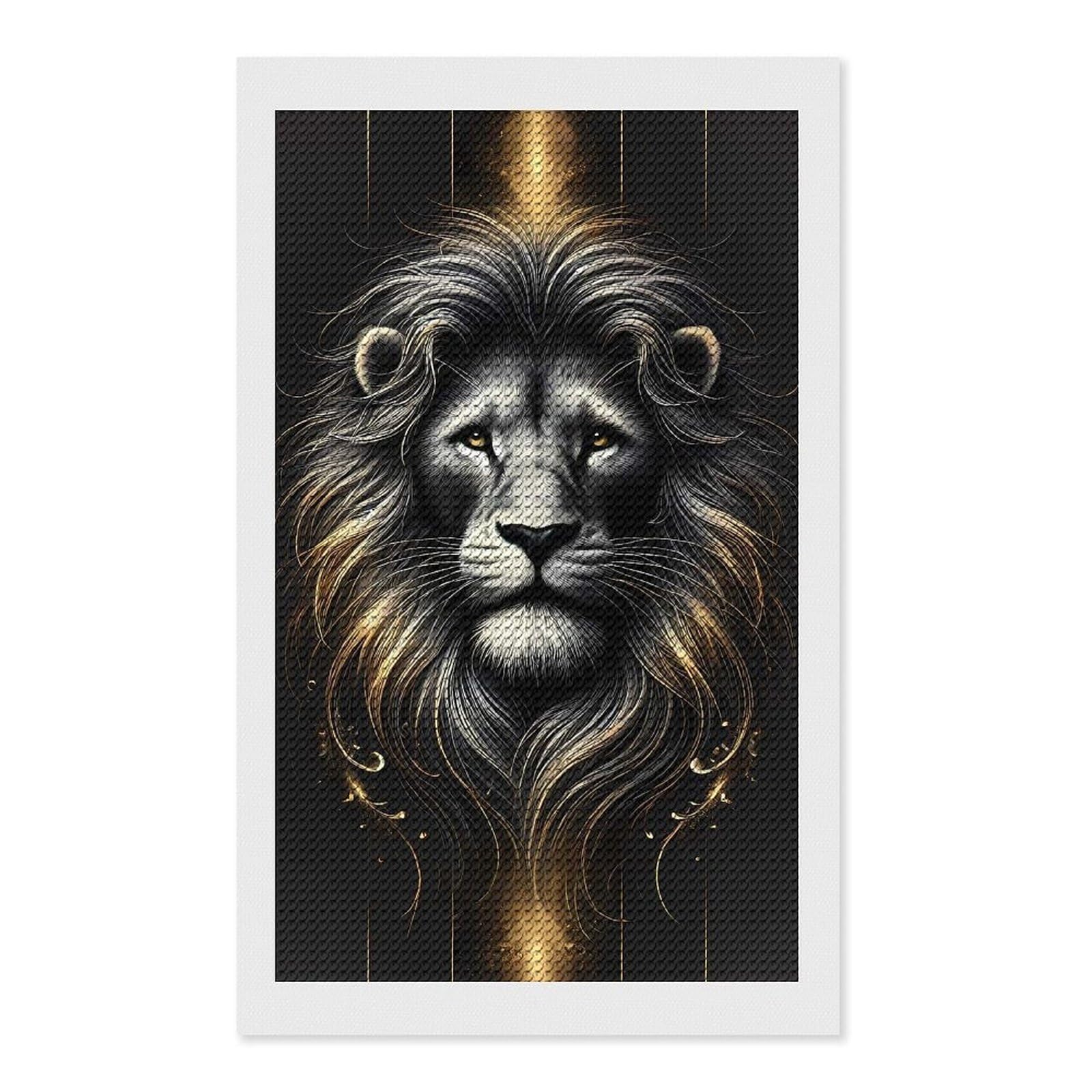 Junmoney Majestic Lion Diamond Painting Set 12"x20", Neat Printed Canvas, with Tool Kit, Bedroom Decor, Gift Idea, Complete Accessories