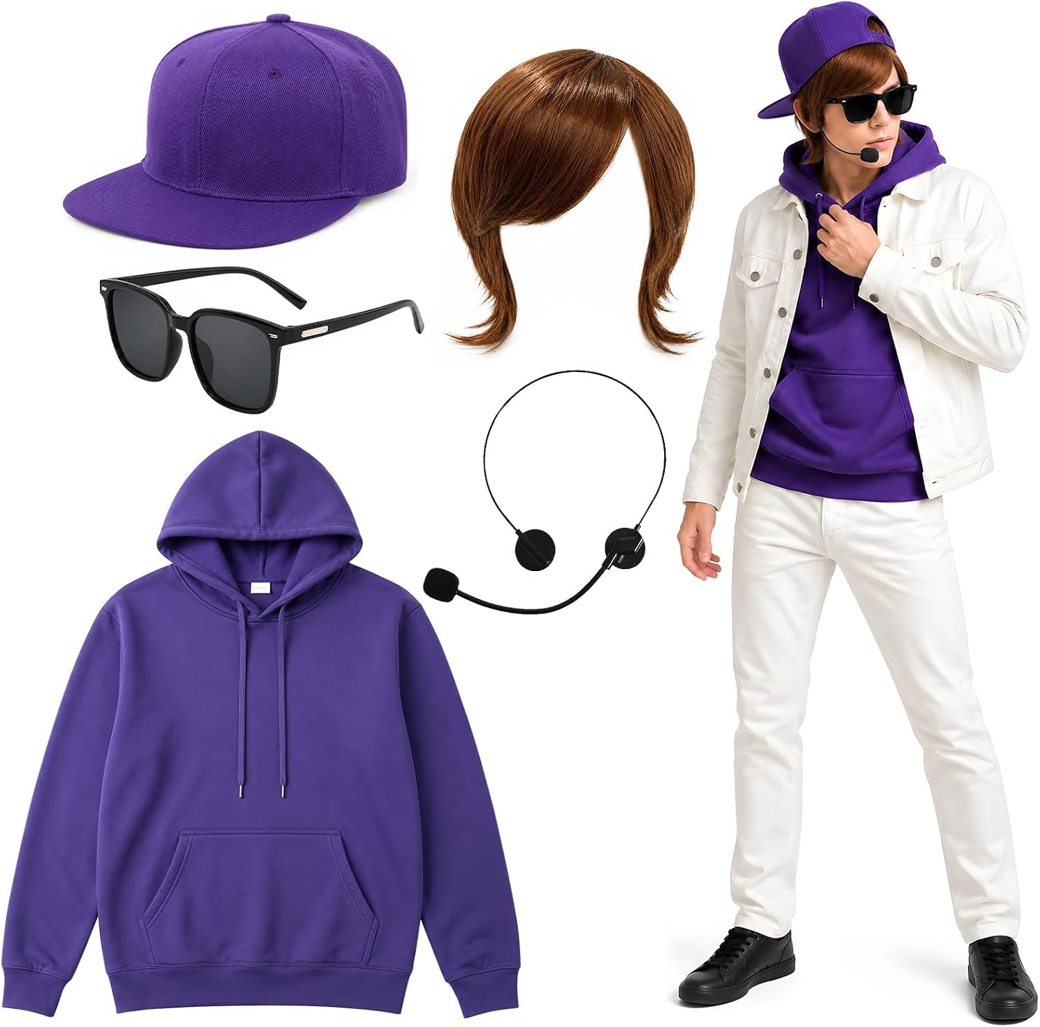 5 Pcs Purple Costume Set for Adults