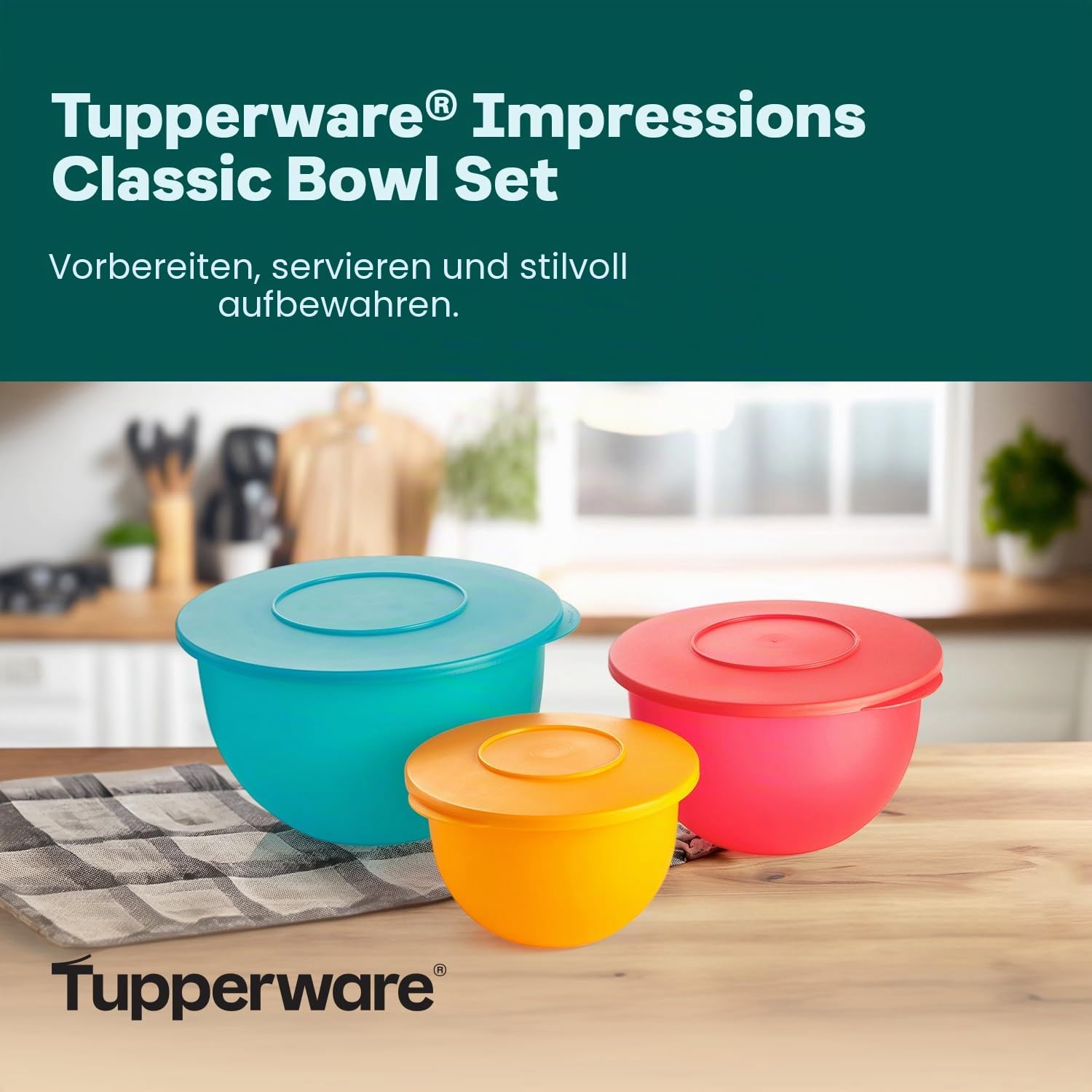 Tupperware Impressions Klassisches Frischhalteset mit 3 Schüsseln, mehrfarbig, spülmaschinenfest und BPA-frei (3 Behälter, 3 Deckel)
