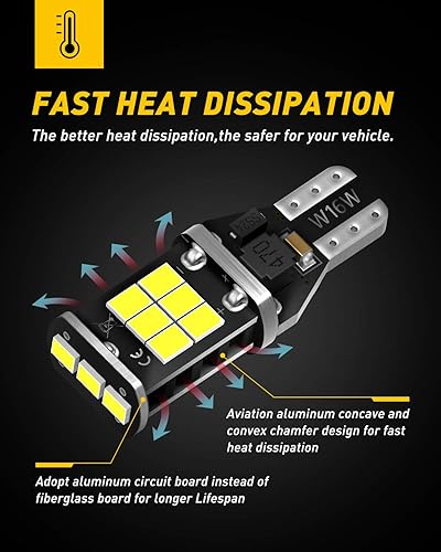 Miniatura 7 de AUXITO 912 921 luz LED de marcha atrás de 1000 lumen de alta potencia 2835 15-SMD, muy brillante y libre de error T15 906 W16W, 6000 K, luz blanca