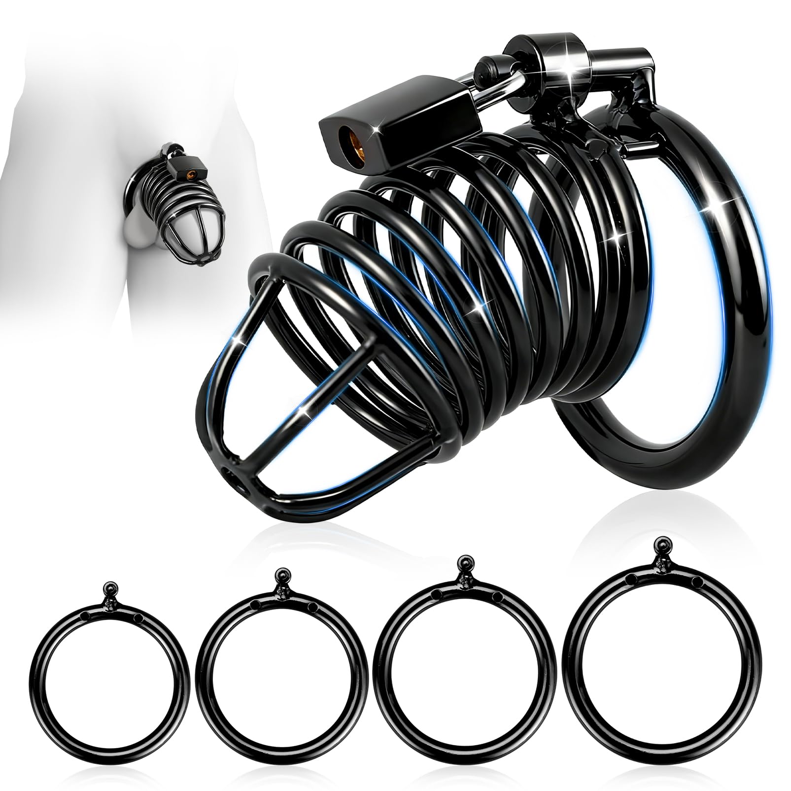 Chastity Devices Cock Cage for Male – Secure Cock Cage Penis Lock with 4 Rings, Comfortable Long-Term Wear BDSM Toy for Men, Beginners Adult Male Sex Toy for Control, Training and Pleasure Play Medium
