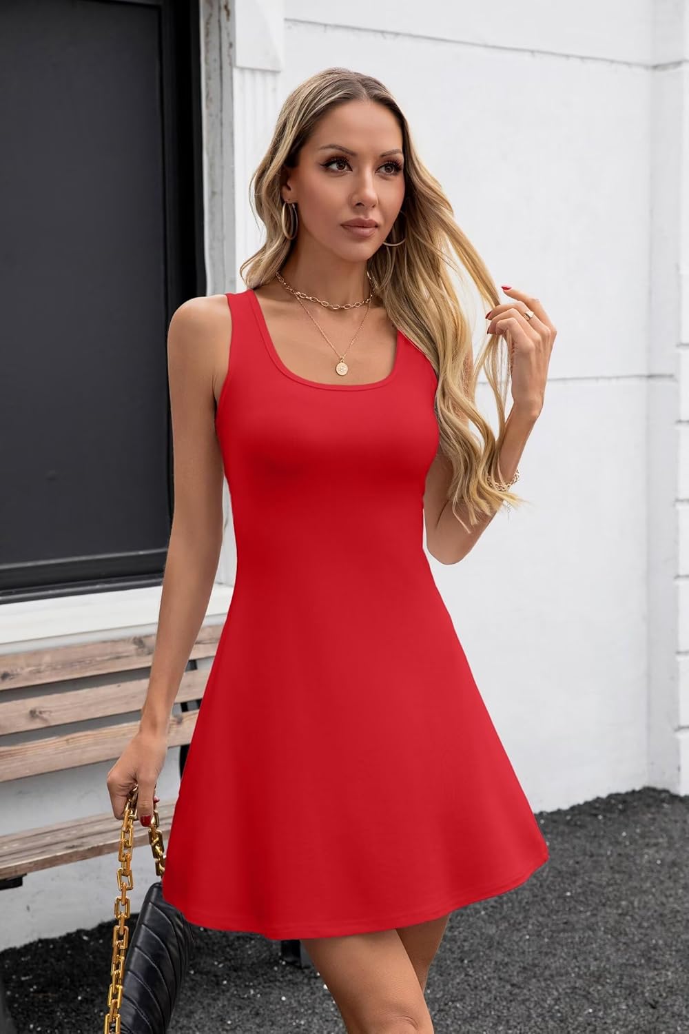 VICHYIE Womens Summer Ribbed Knit Square Neck Dress A Line Flare Mid-Thigh/Above Knee/Mini Ruffle Swing Sundress - Image 3