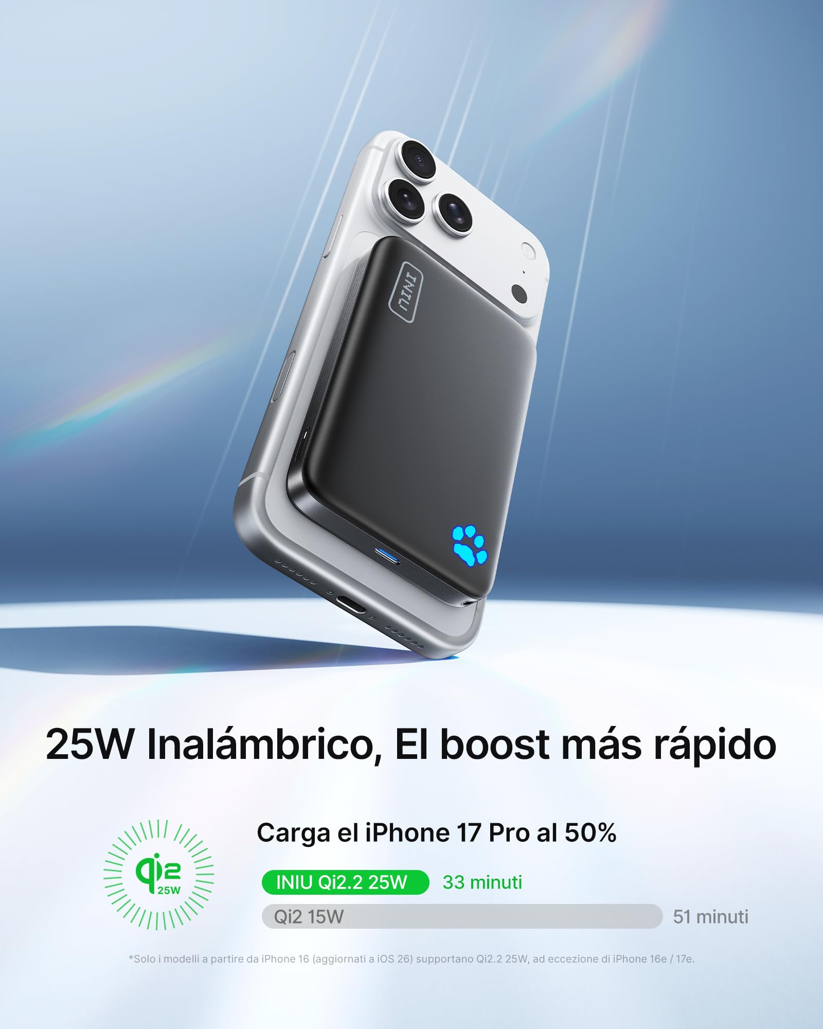 INIU Compacta Power Bank para MagSafe, 10000mAh Certificación Qi2.2 Inalámbrica 25W