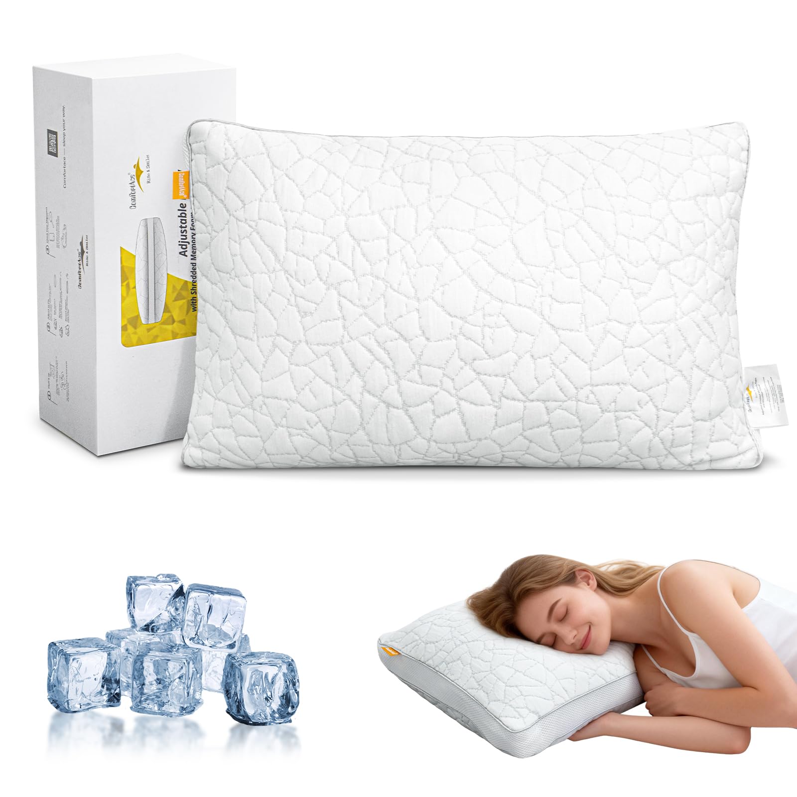 Cuscino regolabile in memory foam, supporto ergonomico per il collo per chi dorme sul fianco, design ortopedico, schiuma schiacciata per la massima comodità (40 x 60 cm)