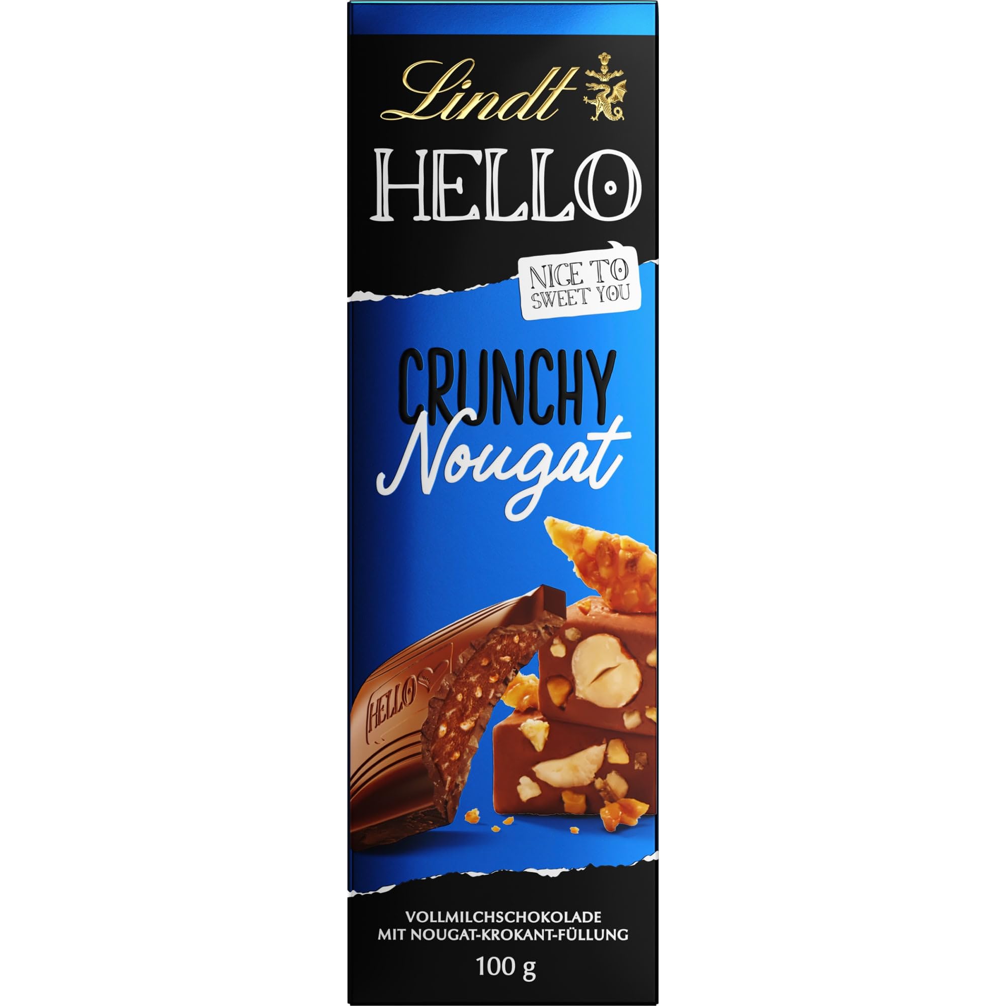 Hello Crunchy Nougat Milk Chocolate Bar Pouch, 100 g