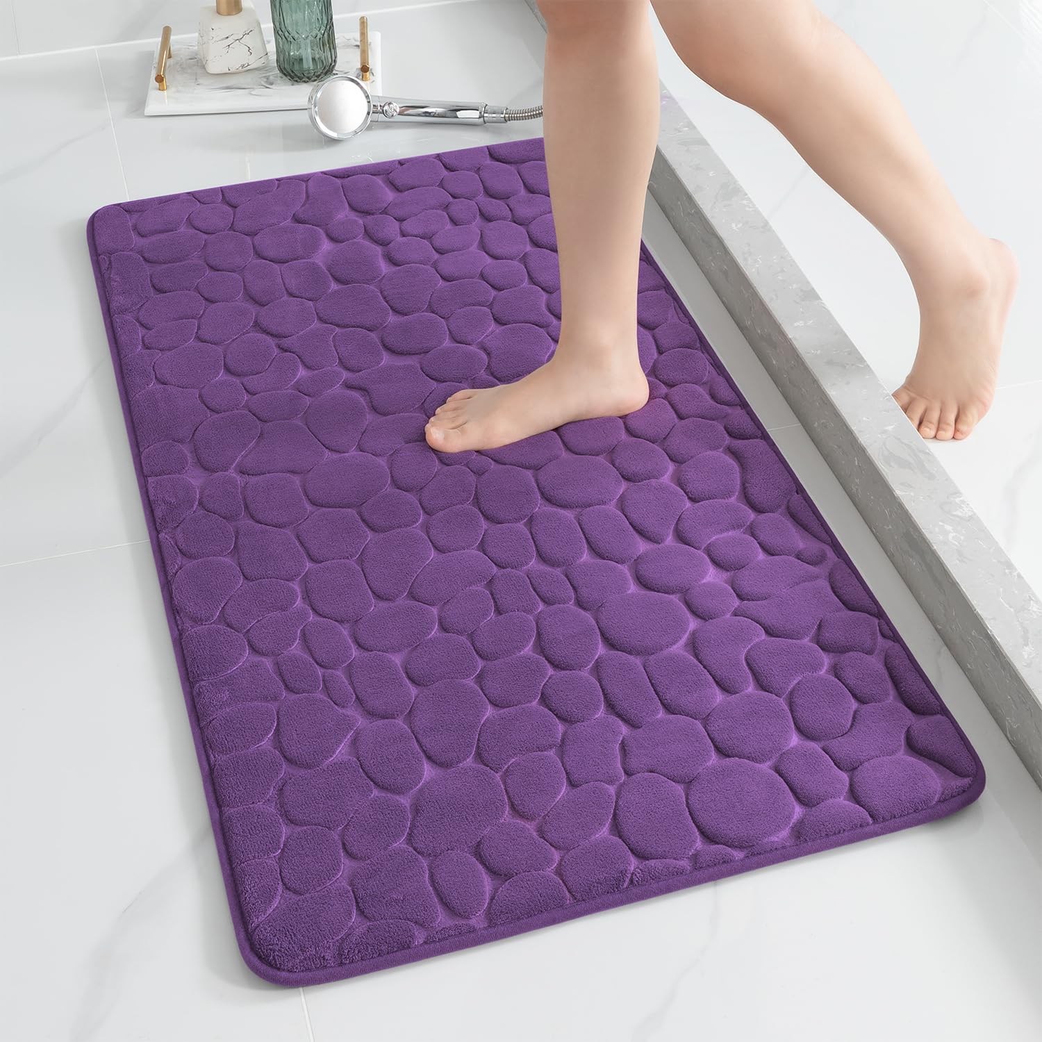 YIHOUSE Memory Foam Runner Rug, Cobblestone Bathroom Runner Rugs Super Water Absorbent Bath Mats for Bathroom Machine Washable Bath Rugs for Hallway