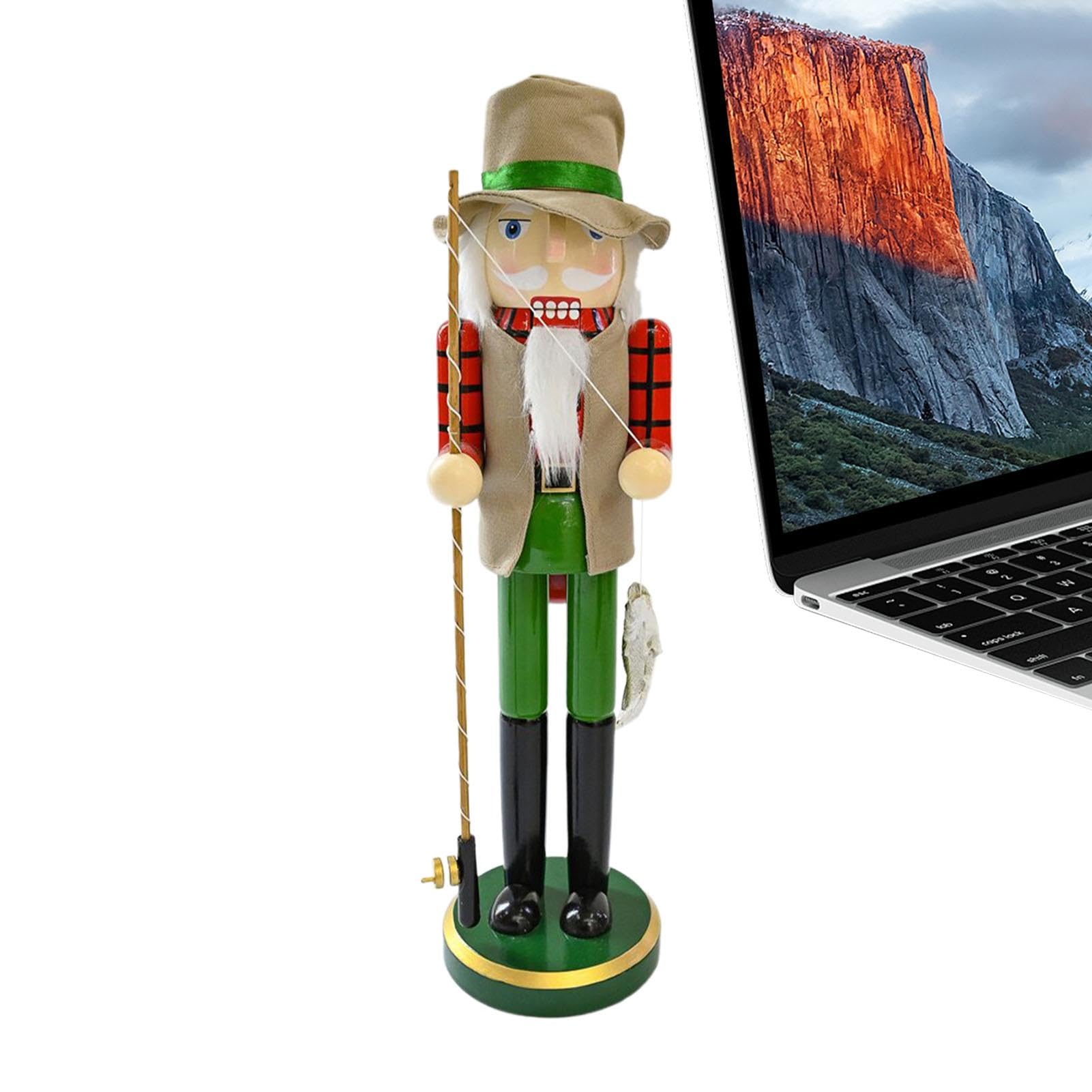 Figurine Casse-Noisette Pêcheur En Bois 38cm - Décoration De Noël Rustique, Peint à La Main