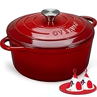 Overmont Casseruola in Ghisa Smaltata - Antiaderente Forno Olandese con Coperchio