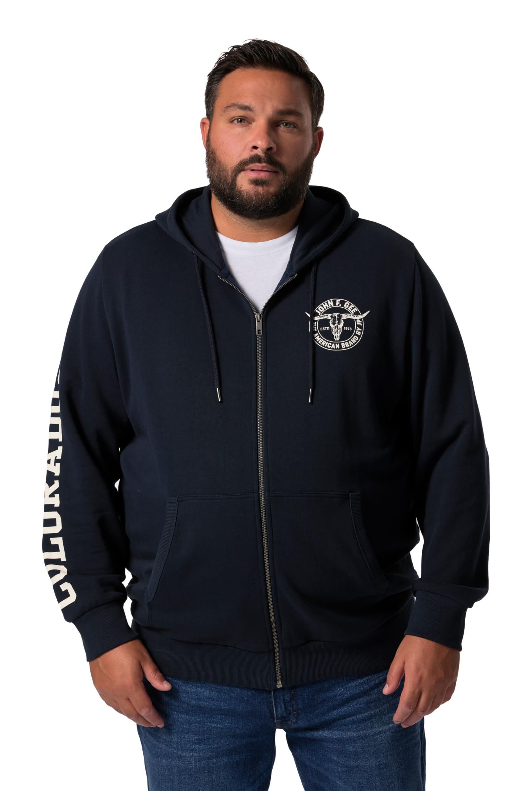 John F. Gee Herren große Größen Übergrößen Menswear L-8XL Hoodiejacke, Ärmelprint, Kängurutasche 833375