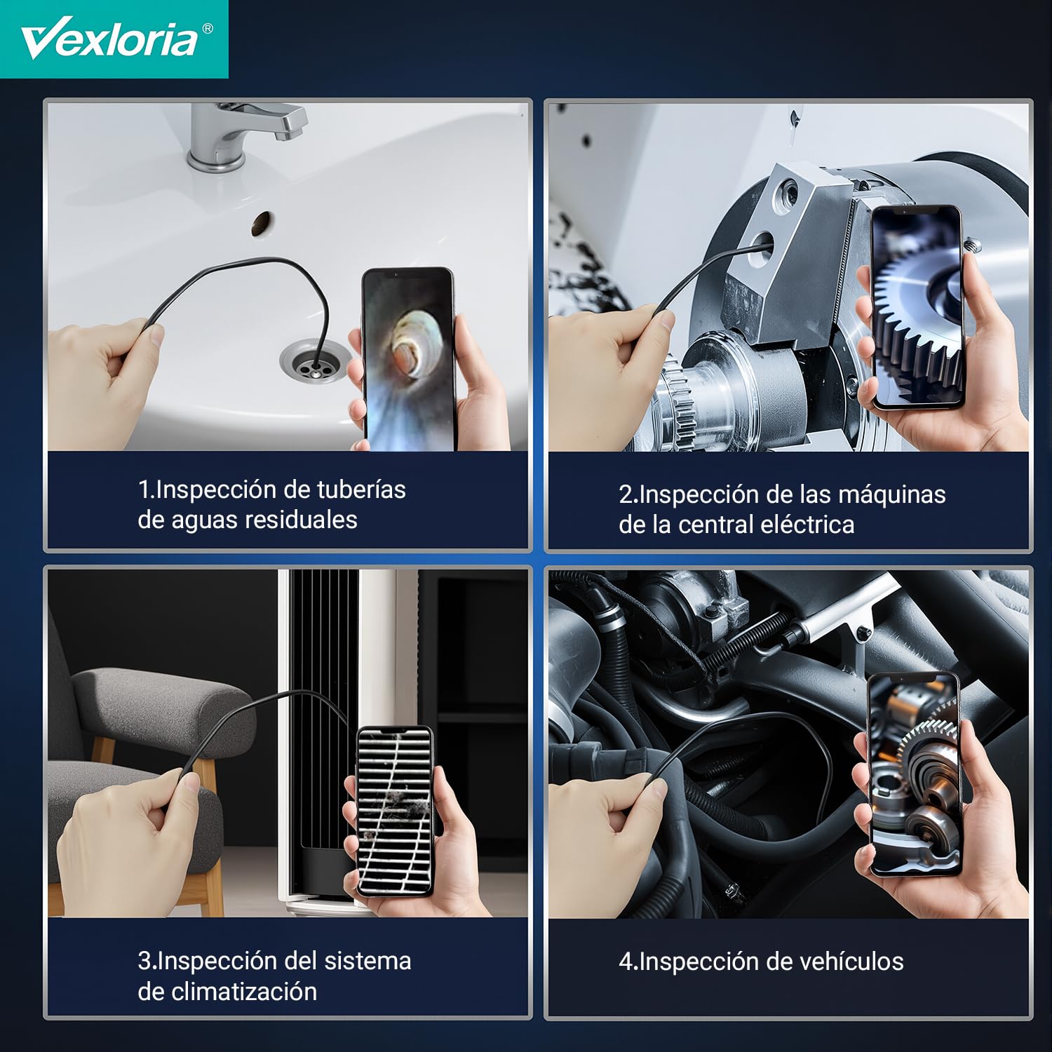 Vexloria Endoscopio Cámara de Inspección, 1920P HD Cámara Endoscópica, Endoscopio para Movil con 8 Luces LED Sonda de 7,9 mm, IP68 Impermeable Camara Inspeccion Tuberias para Android, iPhone(5 M)