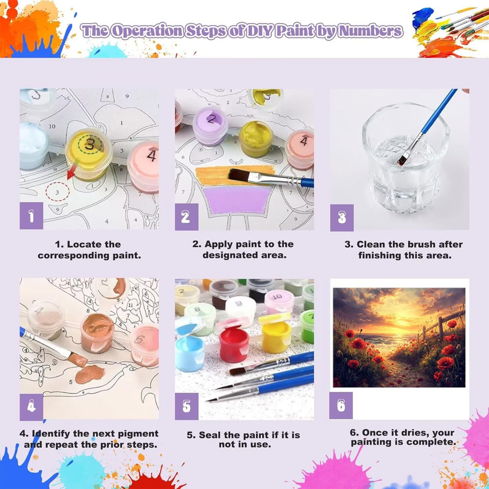 Peinture Numero Adulte Coucher de Soleil Coloriage par Numero Adulte Mer DIY Paint by Numbers, avec Pinceaux Peinture Loisir Creatif Enfant Cadeau Femme, Pour Decoration Maison Murale 60x80cm H - 943