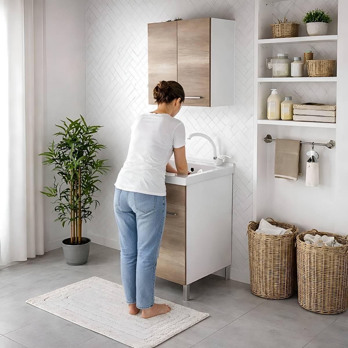 LAVATOIO PILOZZO RENO CERAMICA 60 x 50 TUTTA VASCA PER TOP O MOBILE DA INCASSO O INSTALLAZIONE CON STAFFE ANCHE IN ESTERNO INCLUSO DI PILETTA IN ACCIAIO E SIFONE (DX Foro Rubinetteria)