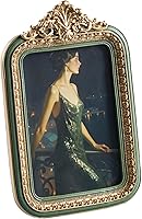 ZIHARA Ornate Green Vintage 4x6 Picture Frame - Handcrafted Resin with Easel, Hook & Mat for Tabletop or Wall Display Home Decor