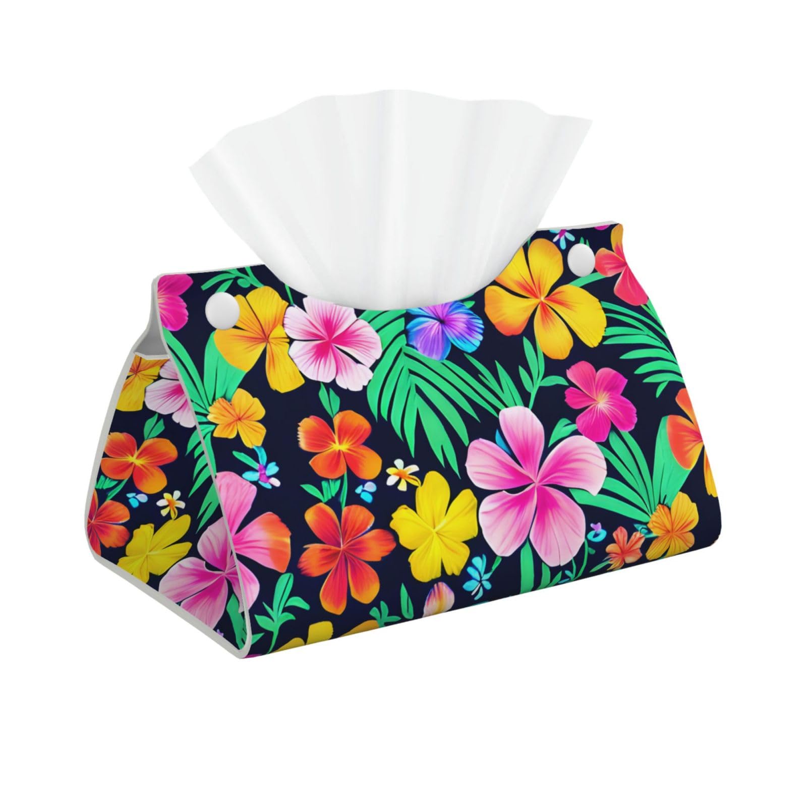 Colorful flowers Long Leather Tissue Box Cover-Waterproof PU Leather Tissue Holder for Bathroom, Decorative Rectangular Tissue Case