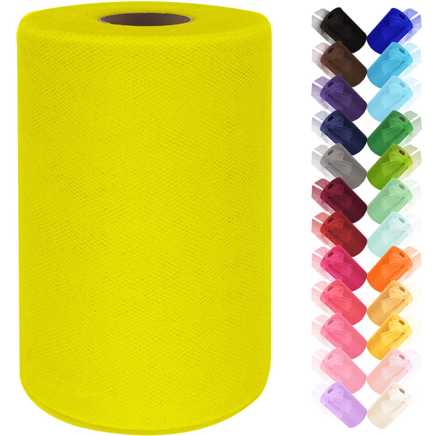 Tulle Fabric Roll 6 Inch by 100 Yards (300 ft) Tulle Ribbon Sheer Mesh Netting for DIY Tutu Skirt Gift Wrapping Wedding Baby Shower Birthday Halloween Party Decorations Crafts, 34 Colors (Yellow)