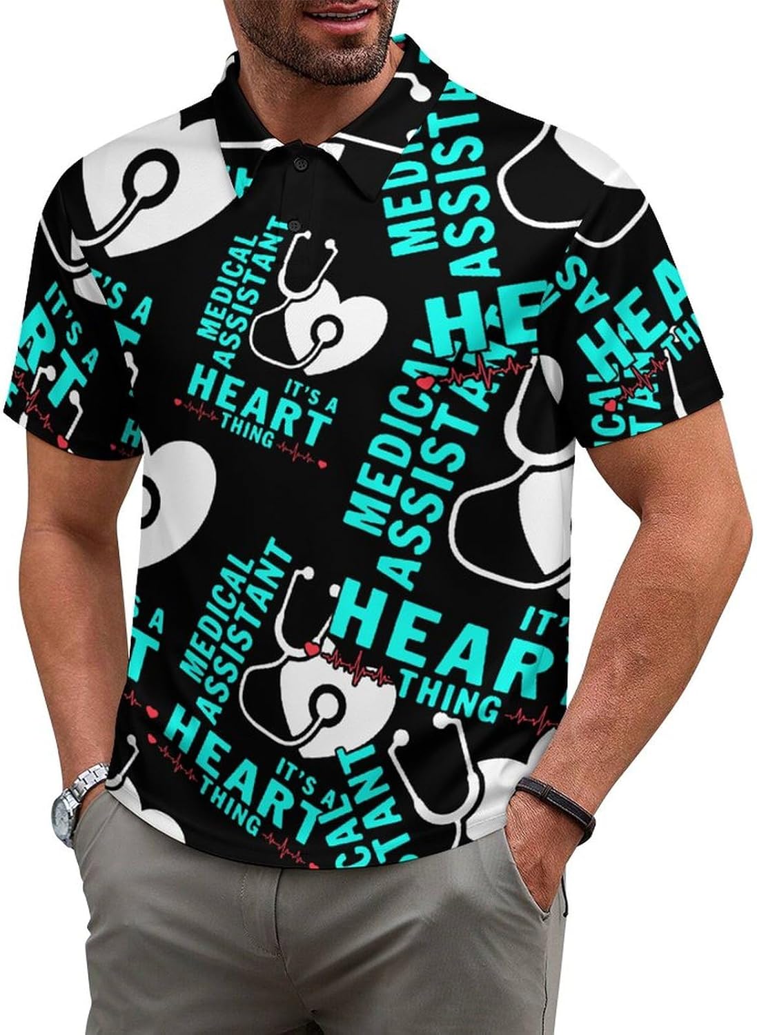 Medical Assistant Heart Mens Polo Shirt Short Sleeve Top Tee Casual T-Shirt