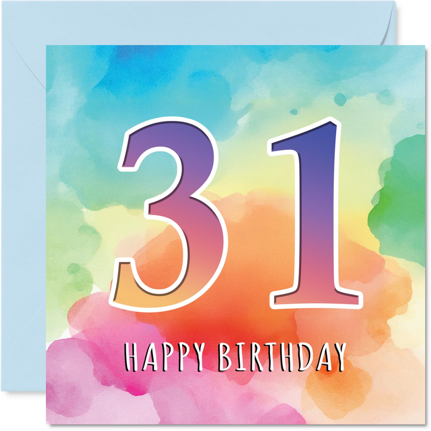 31st Birthday Cards for Women and Men, Colourful Watercolour Age