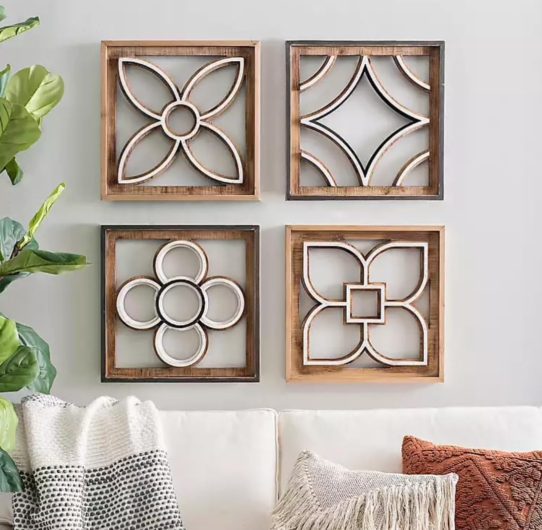 Wooden Wall Decor Carving Panel Set of 4 siz 12 x 12 inch-image-44