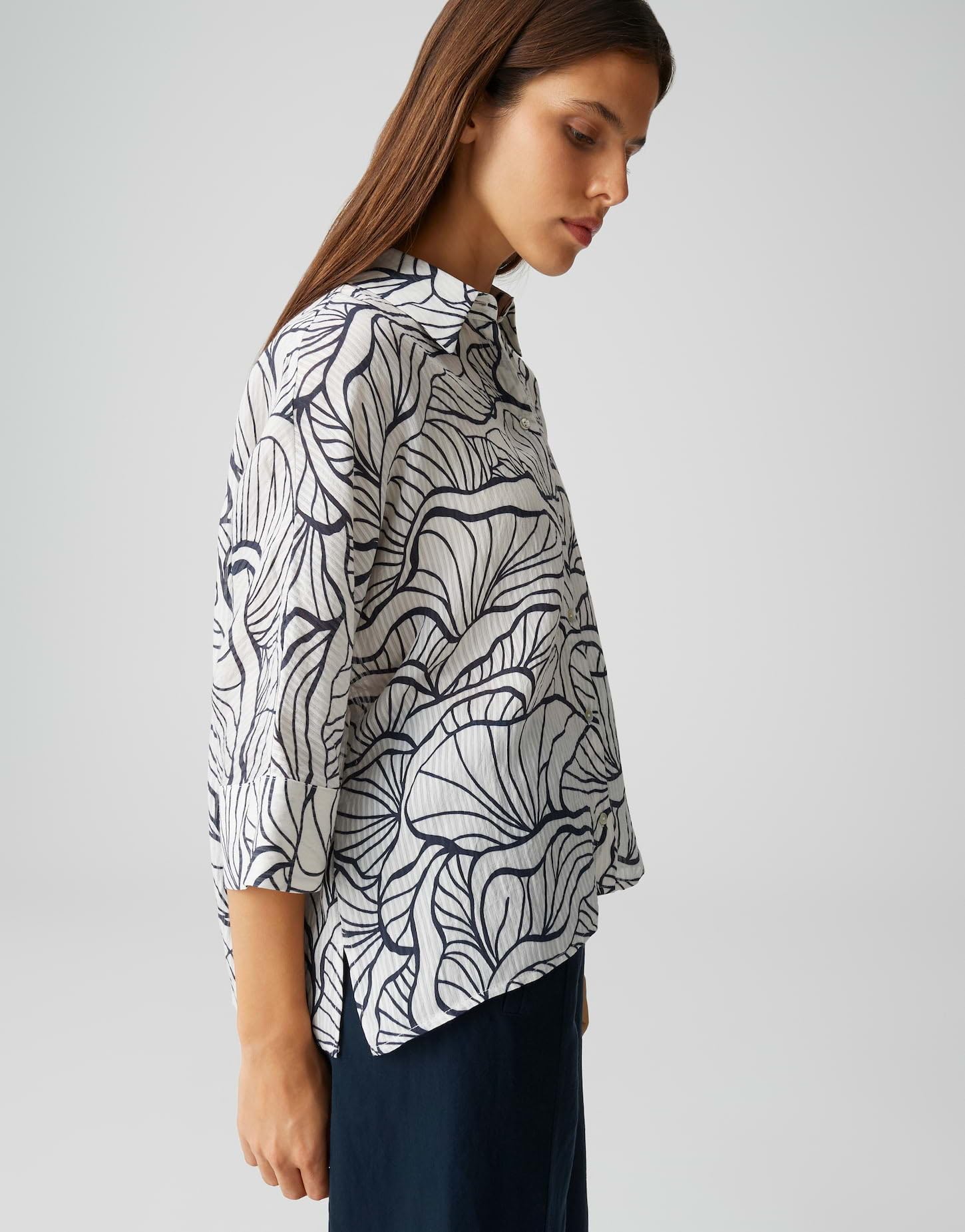 OPUS Damen Dreiviertelarmbluse | Printbluse mit feinem Webstreifen Loose Fit